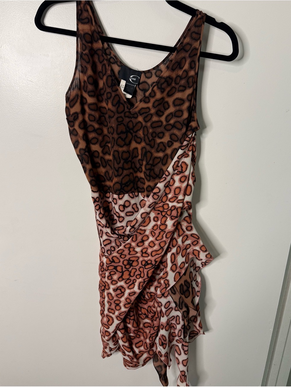 Just Cavalli Leopard Print Ruffle Mini Dress Animal Print Y2K Designer